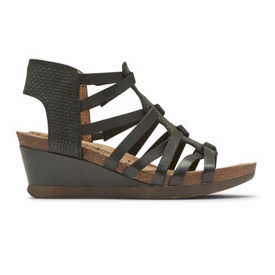 Rockport Cobb Hill Shona T-Strap Wedges Damen Schwarz WOQ-681937